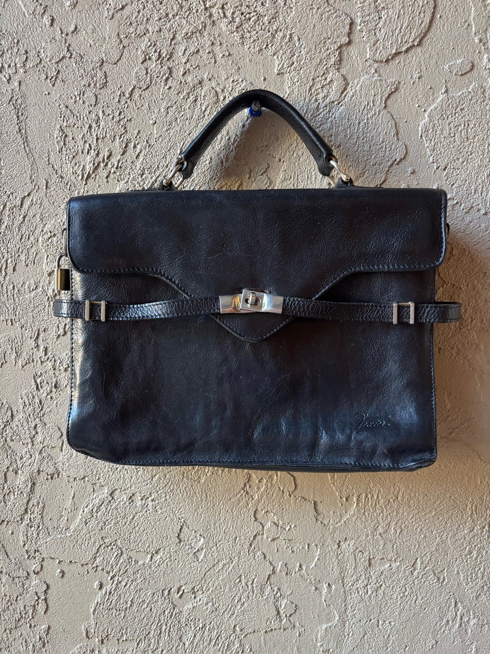 Vintage Texier Classic Black Leather Briefcase